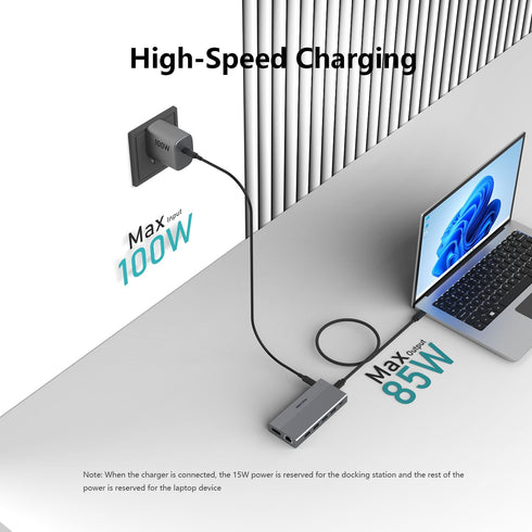 DIKEQINN 13-in-1 4K 100W 5Gbps USB C Docking Station: Triple Display, Power Delivery, Data Ports, SD/MicroSD Slot