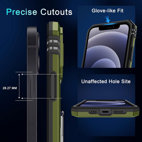DEERLAMN iPhone 12/12 Pro Case - Olive Green, Military Grade Shockproof, Slide Camera Cover & 2 Screen Protectors.