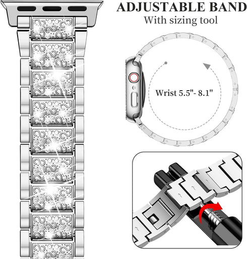 SUPOIX 41mm Compatible Apple Watch Band + Case, Women’s Bling Diamond Metal Bands & 2 Pack Protective Covers