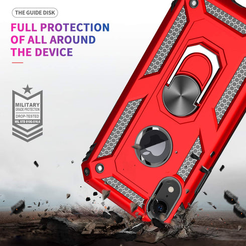 LeYi Heavy Duty iPhone XR Protective Case - Military-Grade Shockproof Case with Ring and 2PCS Screen Protector, Red
