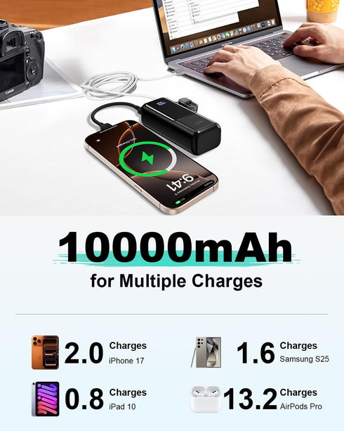 LJEHC 22.5W Bank,10000mAh Pack,Travel 17 16 15 S24,Android,iPad Mini Portable Charger,Small PD Power USB C in&Out Fast