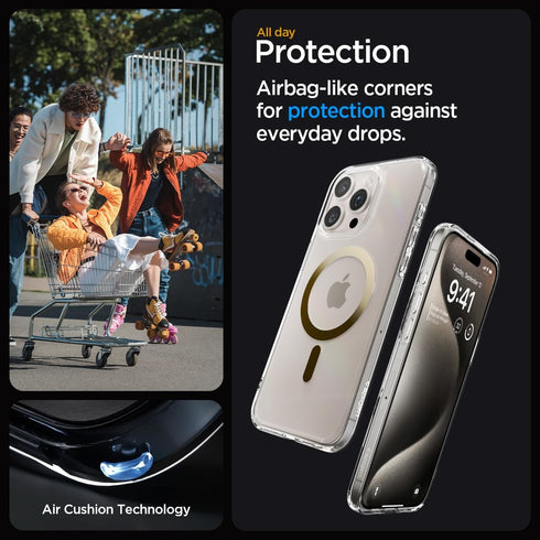 Spigen iPhone 15 Pro Case - Magnetic Ultra Hybrid MagFit, Gold, Military-Grade Protection, Anti-Yellowing, MagSafe