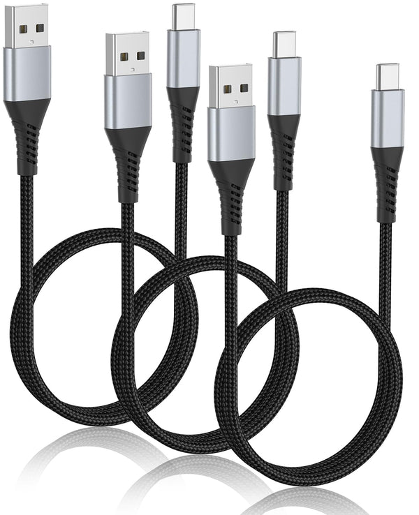 2FT USB C Cable, 3 Pack Braided USB A to USB C Charging Cord for Car, USB 2.0 Android Auto Short Type C Cable for