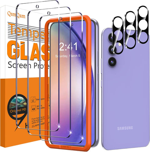 3 Pack Ultra HD Tempered Glass Screen Protector & Camera Lens for Samsung Galaxy A54 5G, 9H Hardness, Anti-Scratch.