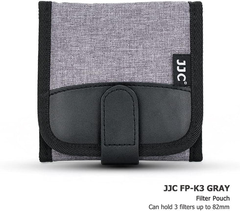 JJC Lens Filter Pouch Case for Circular Filter Up to 82mm (37mm 40.5mm 49mm 52mm 55mm 58mm 62mm 67mm 72mm 77mm), 3-Pocket Lens Filter Wallet Storage Bag with Fasten Belt Loop Design