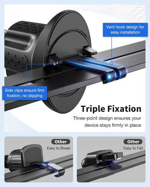 iGoevo 360 Socket Grip Vent Phone Mount Dual Hook Secure Air Vent Holder, Rotation U-Shaped Cradle Compatible