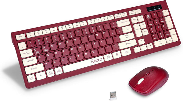 Wireless Keyboard and Mouse Combo, 2.4G Full-Sized Keyboard and Mouse, Dual-System for Computer/Laptop (Wine Red)