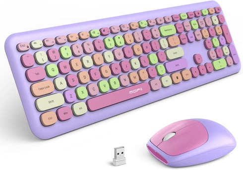 MOFii Wireless Keyboard and Mouse Combo, 2.4G Slim Full-Sized Colorful Keyboard Mouse for PC Laptops (Purple)