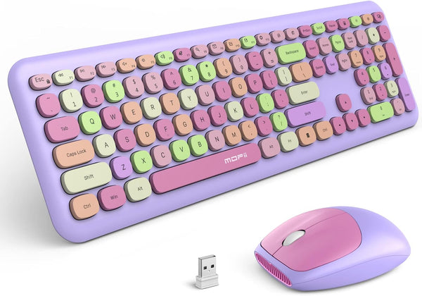 MOFii Wireless Keyboard and Mouse Combo, 2.4G Slim Full-Sized Colorful Keyboard Mouse for PC Laptops (Purple)