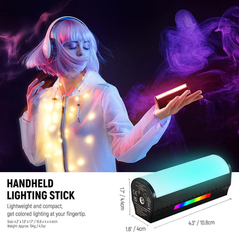 NEEWER Magnetic Handheld Light Wand - 360° RGB Mini LED Video Light Stick with APP Control for Photography