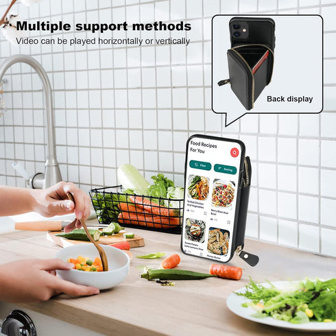 Bocasal RFID Blocking Wallet Case for iPhone 11 - Black, Adjustable Crossbody Zipper Purse Case with Detachable Wrist
