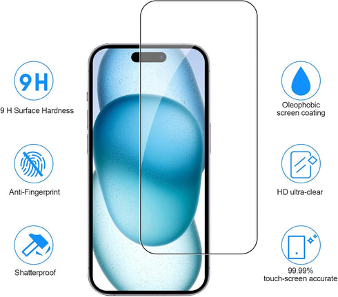 SIBEITU Screen Protector for iPhone 15 Plus - 3 Pack with Camera Lens Protector, 6.7 Inch HD Clear, 9H Hardness