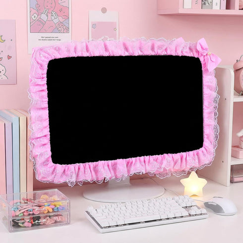 Macuezu 22"-28" Cute Monitor Cover, Lovely Computer Monitors Covers with Bow-Knot, Pink Computer Monitor Decor, Dust