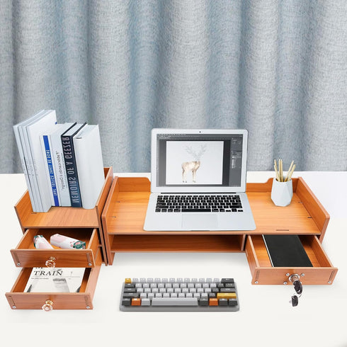 ZBXGJKSY monitor stand, Computer Monitor Stand Bring three Drawers Large Storage desk organizer