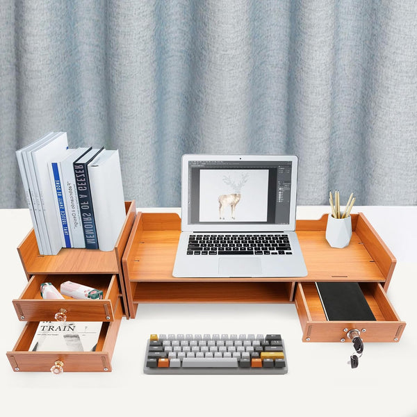 ZBXGJKSY monitor stand, Computer Monitor Stand Bring three Drawers Large Storage desk organizer