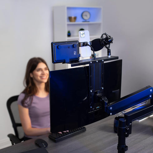 VIVO 16 inch Above/Behind VESA Monitor Livestream Device Shelf Mount, Holds Cameras, Webcams, Microphones, Black