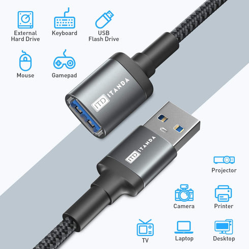 ITD ITANDA 6FT USB 3.0 Extension Cable, A Male to A Female, Nylon Braided for PS, Xbox, Keyboard, Mouse, Printer,