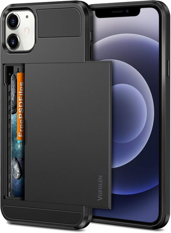 Vofolen iPhone 12 Mini Case 5G, Wallet Cover with Credit Card Holder, Anti-Scratch Dual Layer Protective Shell (Black)