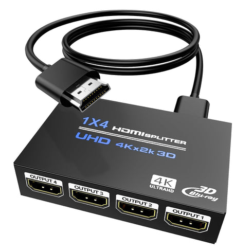 BolAAzuL 4K 1X4 HDMI Splitter 1 in 4 Out with 2ft HDMI Cable