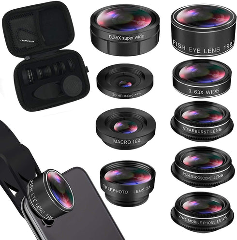 KEYWING Phone Lens Kit 9 in 1 Phone Camera Lens, Zoom Lens+198 Fisheye