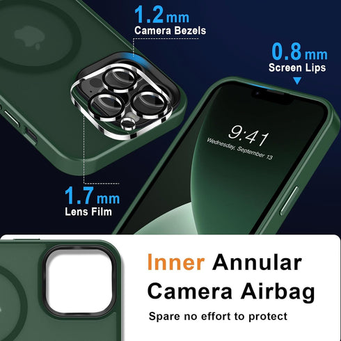 MOCCA Slim Shockproof Case for iPhone 13 Pro Max 6.7", Midnight Green, with MagSafe, Glass Screen & Camera Lens