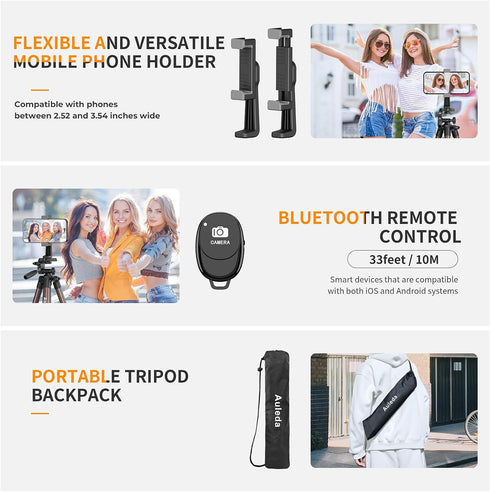 Auleda 71 6.6 LB VT-831HYS Camera Tripod Aluminum Tall Tripod Stand Compatible with Canon Nikon with Wireless Remote