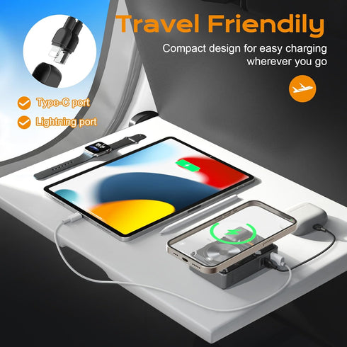 SEANCHEER P07 10000mAh 22.5WMAX,Portable Magnetic Power Bank Charger Portable Charger with Built-in Cable and Foldable
