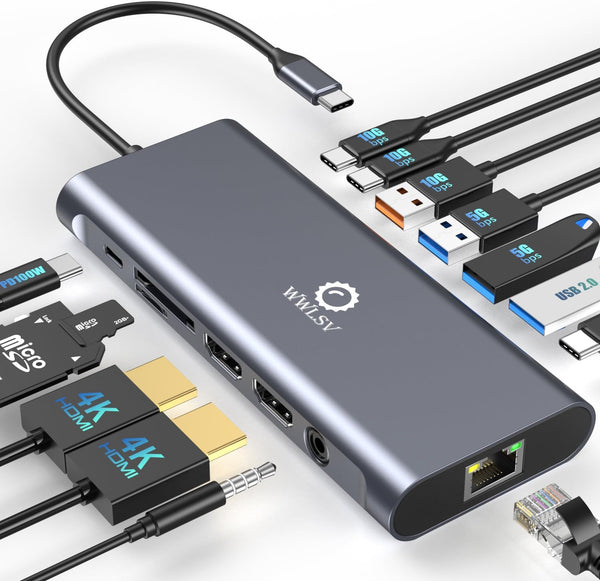 WWLSV Docking Station Dual Monitor for MacBook/Dell/HP/Lenovo Laptop, Dual 4K@60Hz(DP 1.4 Required) HDMI