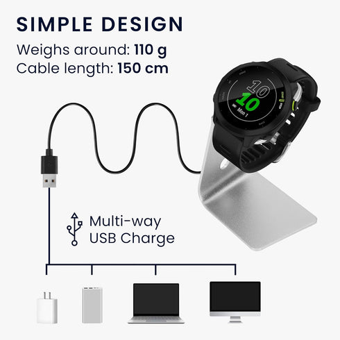 kwmobile Charging Station Compatible with Garmin Forerunner 55/255/255 Music/vivoactive 5 - Charger Dock Metal Stand