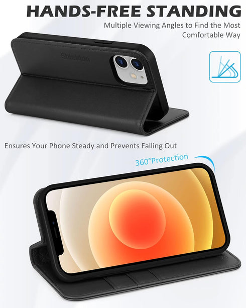 SHIELDON Case for iPhone 12/12 Pro 5G, Genuine Leather Wallet Case with RFID Blocking and Kickstand