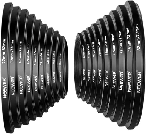 Neewer 18 Pieces Metal Camera Lens Filter Adapter Ring Kit, Compatible with Canon Nikon Sony Olympus DSLR