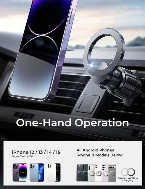 LISEN 2 Pack MagSafe Car Mount, Magnetic Phone Holder for Air Vent, Hands Free Clip for iPhone 15 14 13 Pro