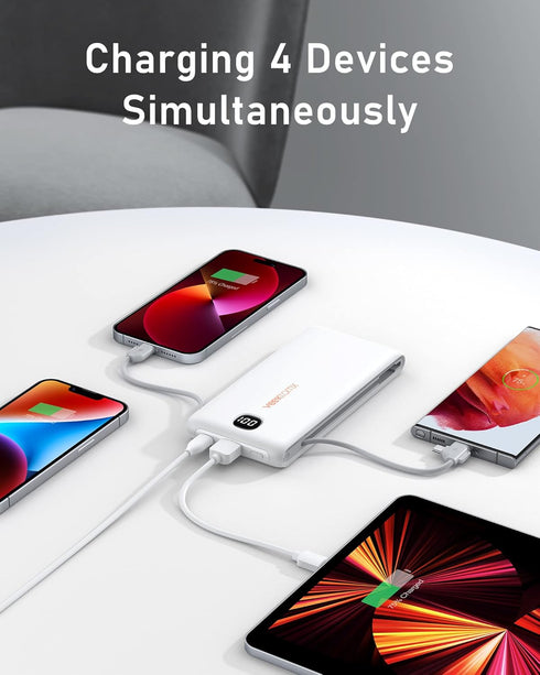 VEEKTOMX 10000mAh, Pack 17/16/15/14, Portable Charger with Built in Cables Power Bank for iPhone with AC Wall Plug