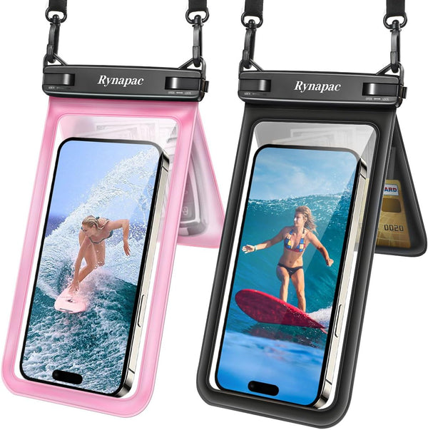 Double Space Waterproof Phone Pouch, 2 Pack with Lanyard for iPhone 15 Pro Max Galaxy S23 Pixel 7a up to 8.5’’,