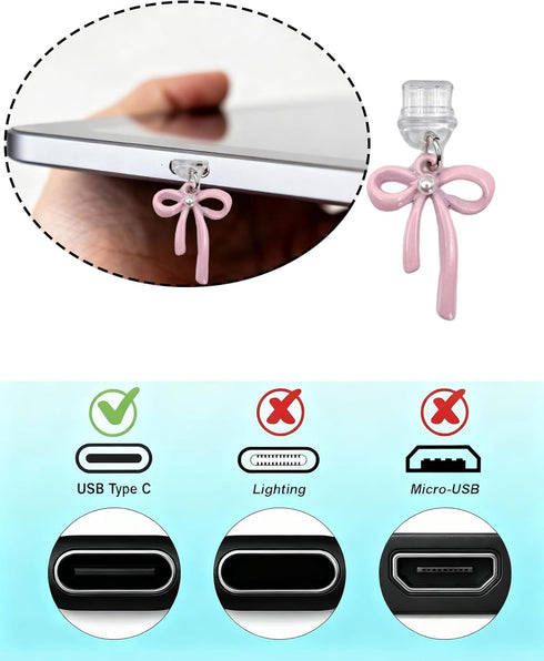 QYRCXX Set Cute Charm with Dust Plug Type C/USB C &Heart Grip Holder for Kindle, E-Reader Charm Chain Accessories