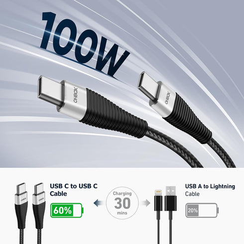 Extra Long 15FT USB C to USB C Cable 100W, Braided Fast Charging Cord for iPhone 15/15Plus/15Pro/Max, MacBook