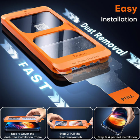 TOCOL for iPhone 15 Pro Max Screen Protector, 9H Hardness Military Grade Shatterproof HD Tempered Glass, Easy