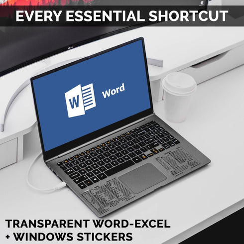 SYNERLOGIC Windows + Word/Excel (for Windows) Quick Reference Guide Keyboard Shortcut Stickers, No-Residue Vinyl (Clear/Small/Combo/5sets)