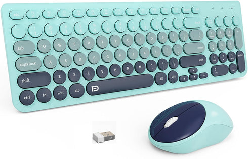 FD Wireless Keyboards and Mouse Combo, 2.4GHz USB Cordless, Cute Round Keys, Slim Quiet Set for Laptop, Computer, TV,