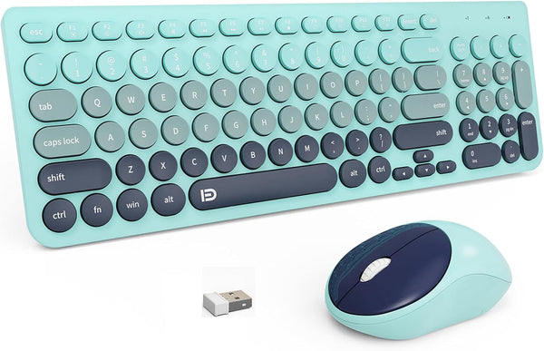 FD Wireless Keyboards and Mouse Combo, 2.4GHz USB Cordless, Cute Round Keys, Slim Quiet Set for Laptop, Computer, TV,