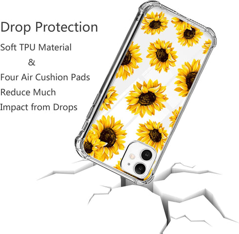Sunflower Clear Case for iPhone 11 (2019) - Yellow Sunflower Floral Back Cover, Transparent Soft TPU Bumper Shockproof