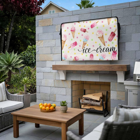 LBCASA 30 32 Inch Summer 600D 30"W 19"H 4.5"D Ice Cream Outdoor TV Cover to Weatherproof, Pink Popsicle Colorful Polka