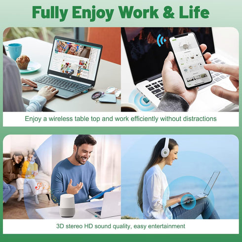 USB Bluetooth Adapter for PC, QGOO Bluetooth Dongle 5.3 EDR, Wireless Receiver for Desktop and Laptop - Green