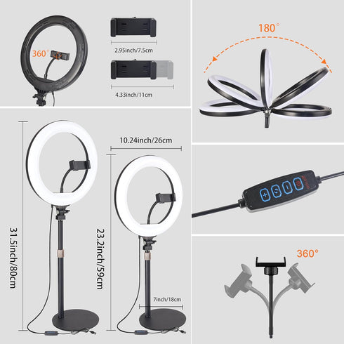 UEGOGO 10 Desk Ring Light with Stand, LED Circle Light with Phone Holder for Computer Laptop Zoom Meetings, Video