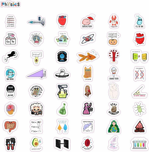 BulbaCraft 100Pcs Science Stickers for Students - Science Class Room Decor, Waterproof Vinyl Decals, Gifts for Women