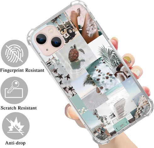 Turtle Aesthetic Collage Case for iPhone 14 Plus, Pastel Summer Vibe Beach Ocean Design for Teens Men Women