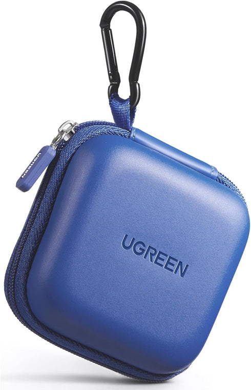 UGREEN Waterproof Earphone Case for AirPods Pro & JLab Earbuds, with Carabiner, for Headphones & SD Cards, Blue