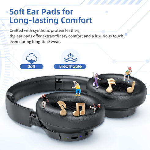 Active Noise Cancelling Headphones, Wireless Over-Ear Bluetooth with Microphone, 70h Play Time, Hi-Res Audio
