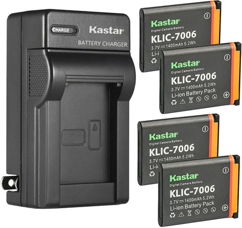 Kastar 4-Pack K7006 Battery and AC Wall Charger for Kodak Easyshare Touch M577, MD30, PixPro FZ51, FZ52, FZ53