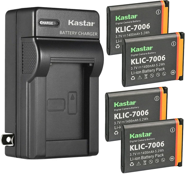 Kastar 4-Pack K7006 Battery and AC Wall Charger for Kodak Easyshare Touch M577, MD30, PixPro FZ51, FZ52, FZ53